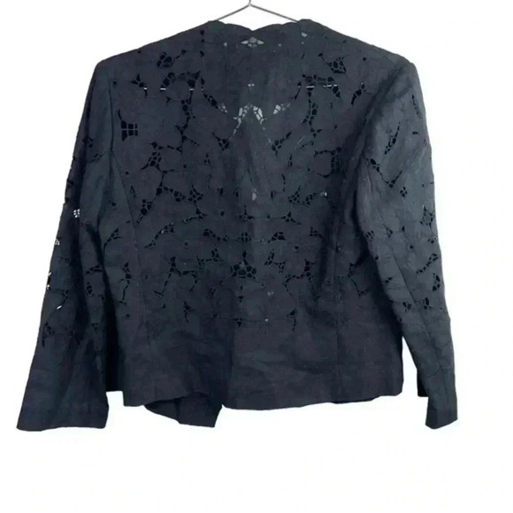 Nicole Farhi Black Linen Floral Lace Eyelet Cropped Jacket - Picture 3 of 7